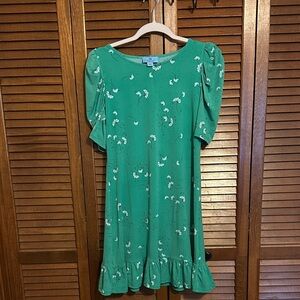 CeCe Emerald Green Floral Puff Sleeve Mini Dress | Size S